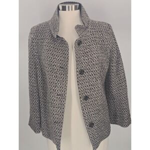 Yansi Fugel Sz 14 Gray Brown Boucle Swing Jacket Lined 3/4 Sleeve High Neck Vtg